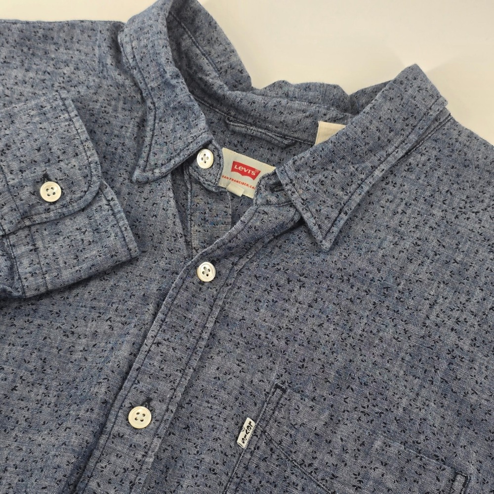 Levis Button Up Shirt Mens XXL Blue Micro Print Long Sleeve Chambray Pocket